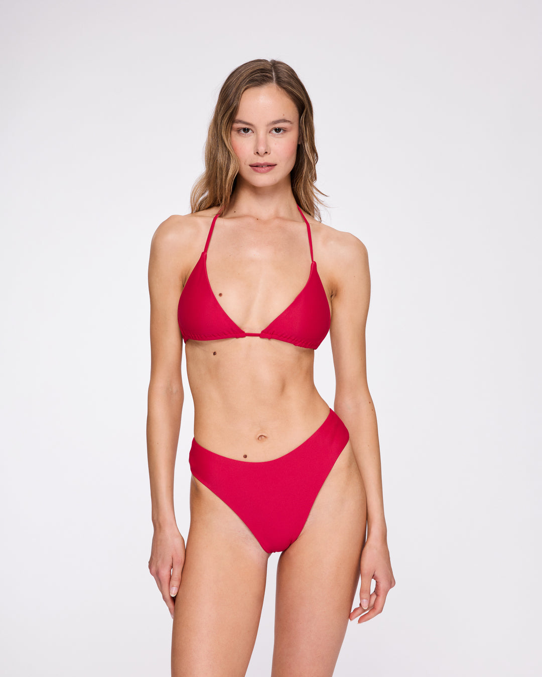 Ava Mid Waist Bottom in Raspberry Red
