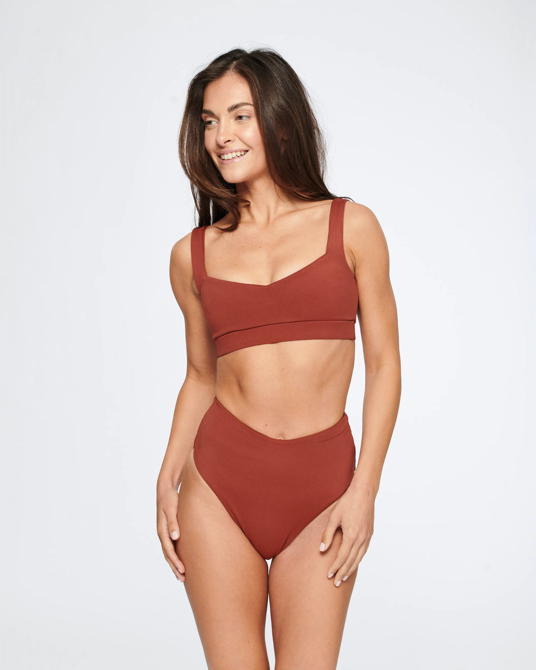 Ava High Waist Bottom in Burnt Red