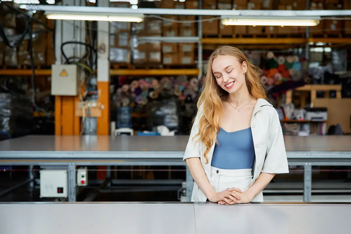 Swimwear fashion designer Iida Suutarla in sustainable swimwear factory in Latvia