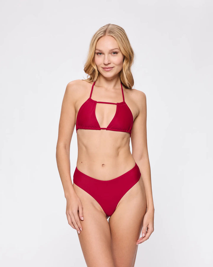 Double Strap Bikini-Oberteil in Weinrot
