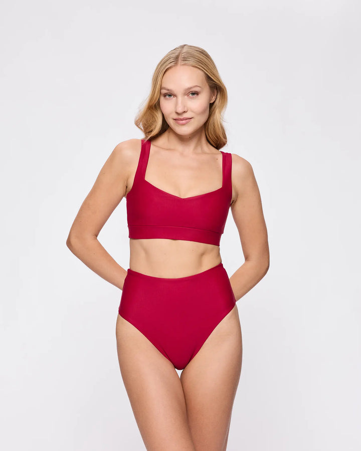 Ava High Waist Bikini-Unterteil in Weinrot