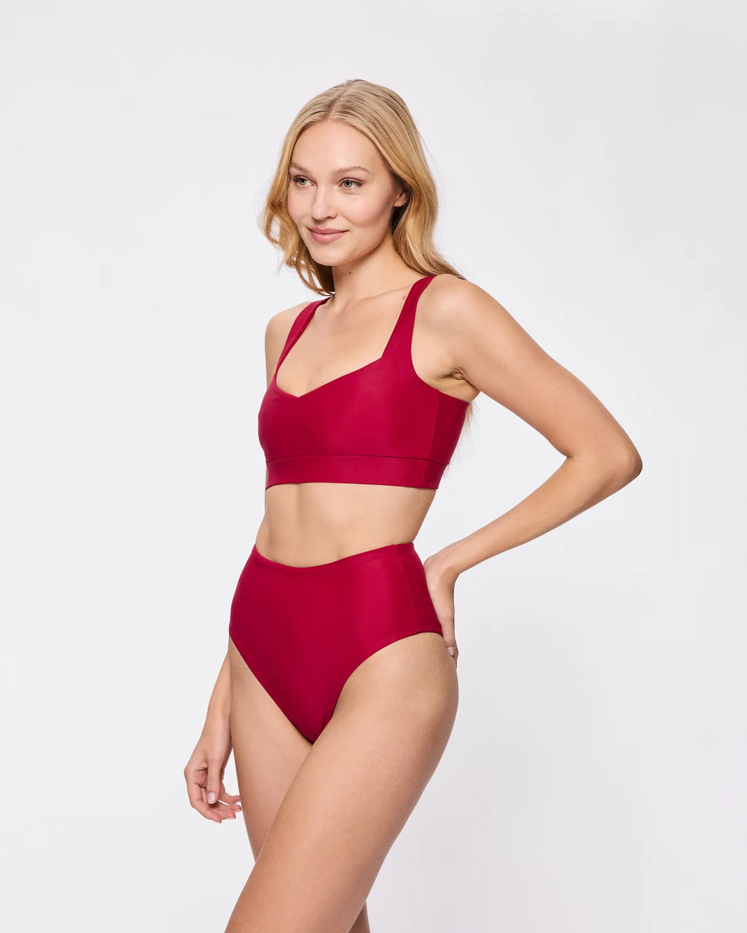 Ava High Waist Bikini-Unterteil in Weinrot