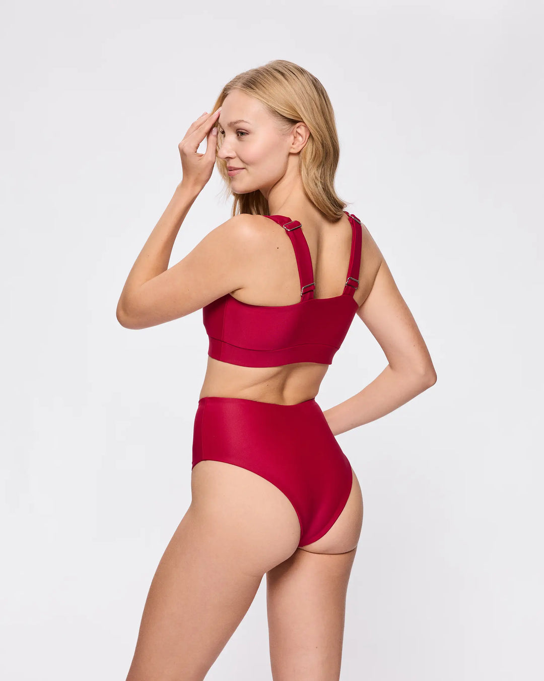Ava High Waist Bikini-Unterteil in Weinrot