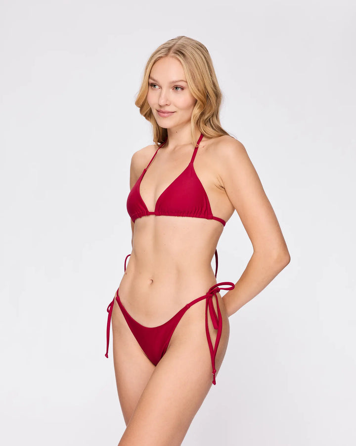 Tie Bikini Bottom in Wine Red