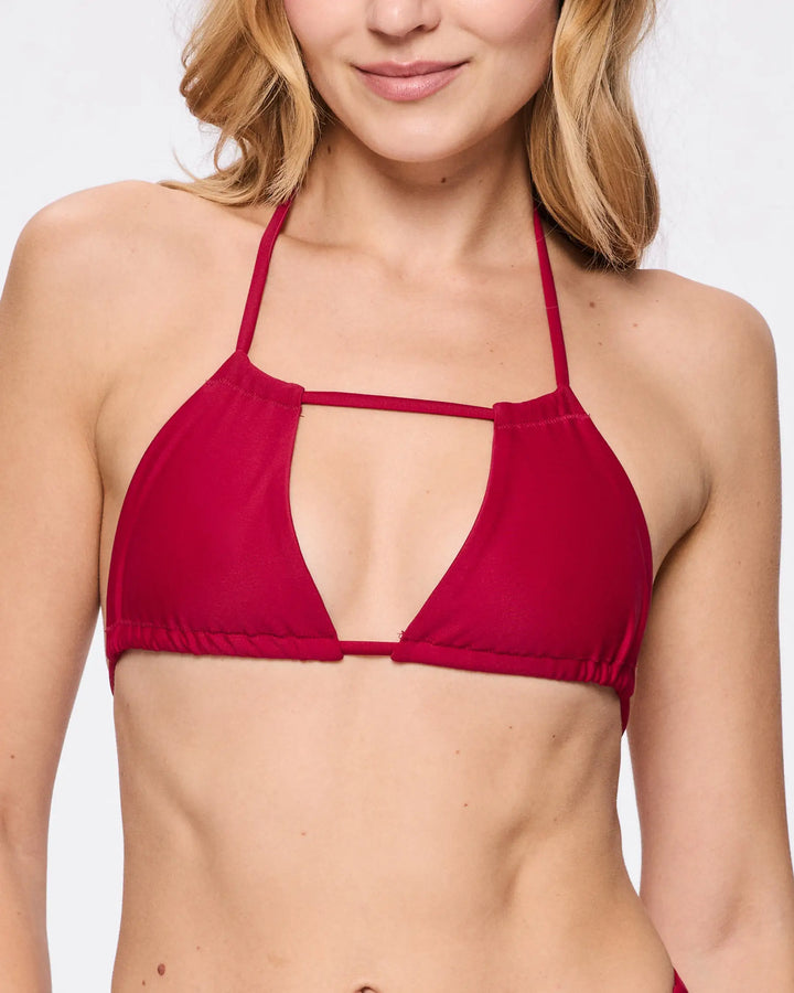 Double Strap Bikini-Oberteil in Weinrot