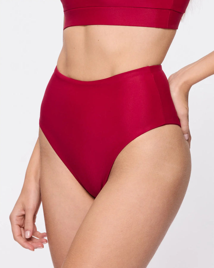Ava High Waist Bikini-Unterteil in Weinrot