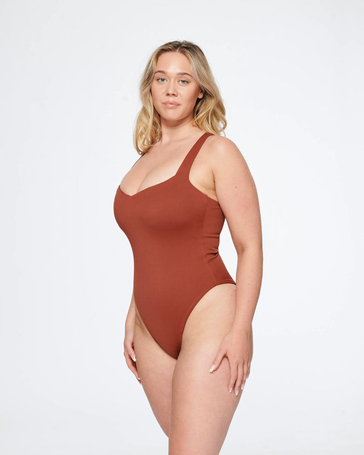 Ava Sweetheart One-Piece in Burnt Red