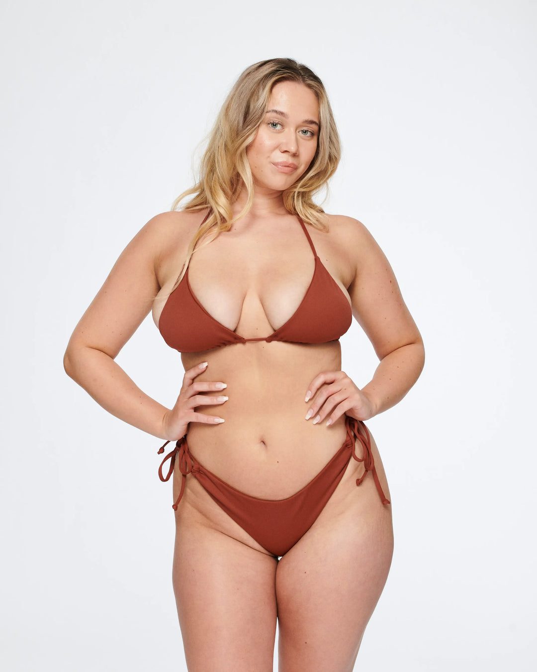 Ava Double Strap Bottom in Burnt Red